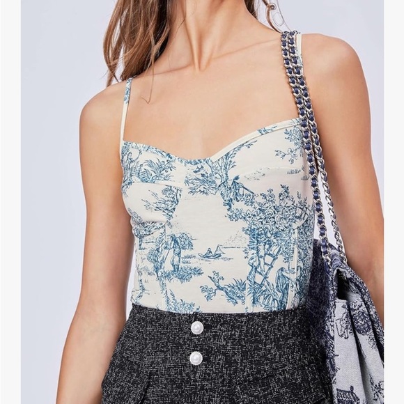 Cider Blue and White Bodysuit Size Medium Floral Teacup Design - Picture 9 of 11